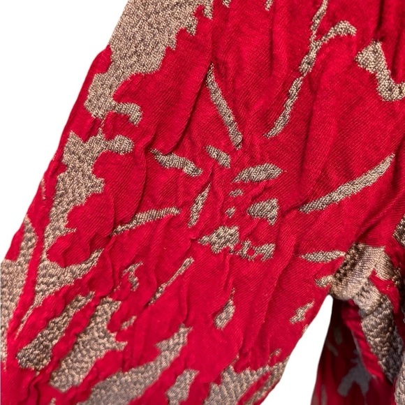 Chico’s Travelers Collection Exploded Floral Jacket Sz 2/L/12 Red Tan Open - Picture 7 of 10